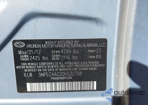 2013 Hyundai Sonata Limited из США, поврежденный, VIN 5NPEC4AC2DH532758